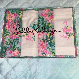 Lilly Pulitzer NWT GWP Printed Napkin Set Seasalt Blue and Fruity Flamingo